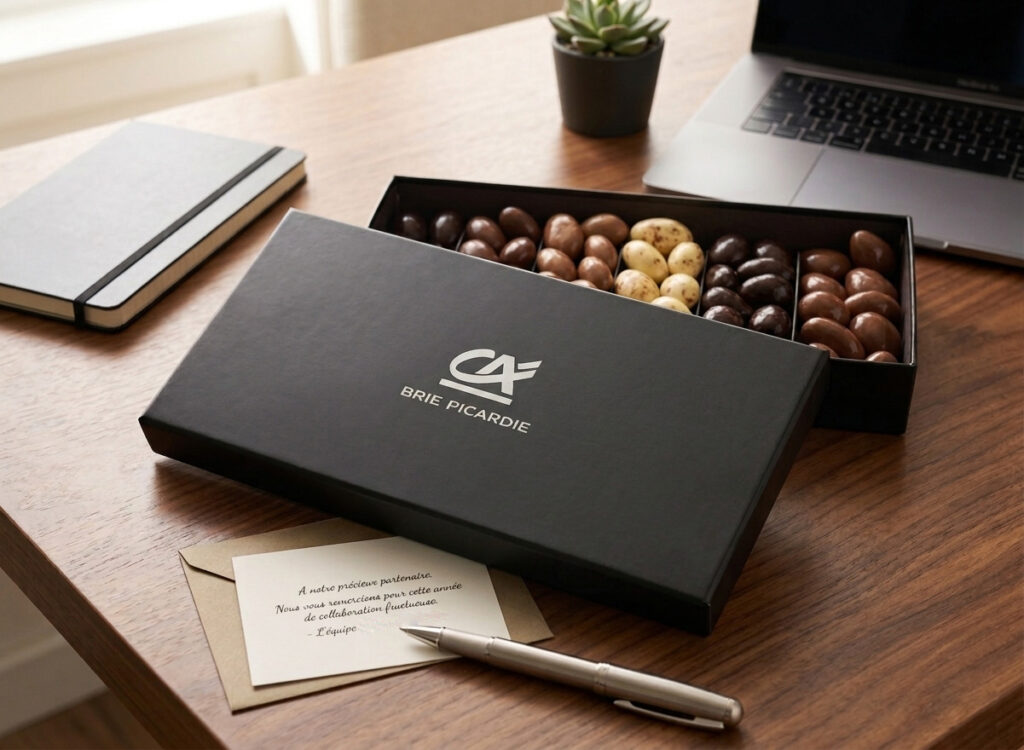 Boîte de chocolat avec le logo Crédit Agricole